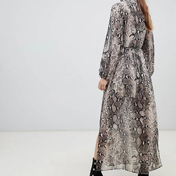 River Island Maxi Dress High Neck Snakeskin Print Boho Bohemian Sheer Casual - Picture 4 of 6